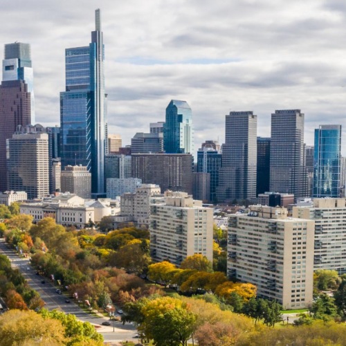 Find your perfect fit at Wynnefield Apartments a park in front of a city